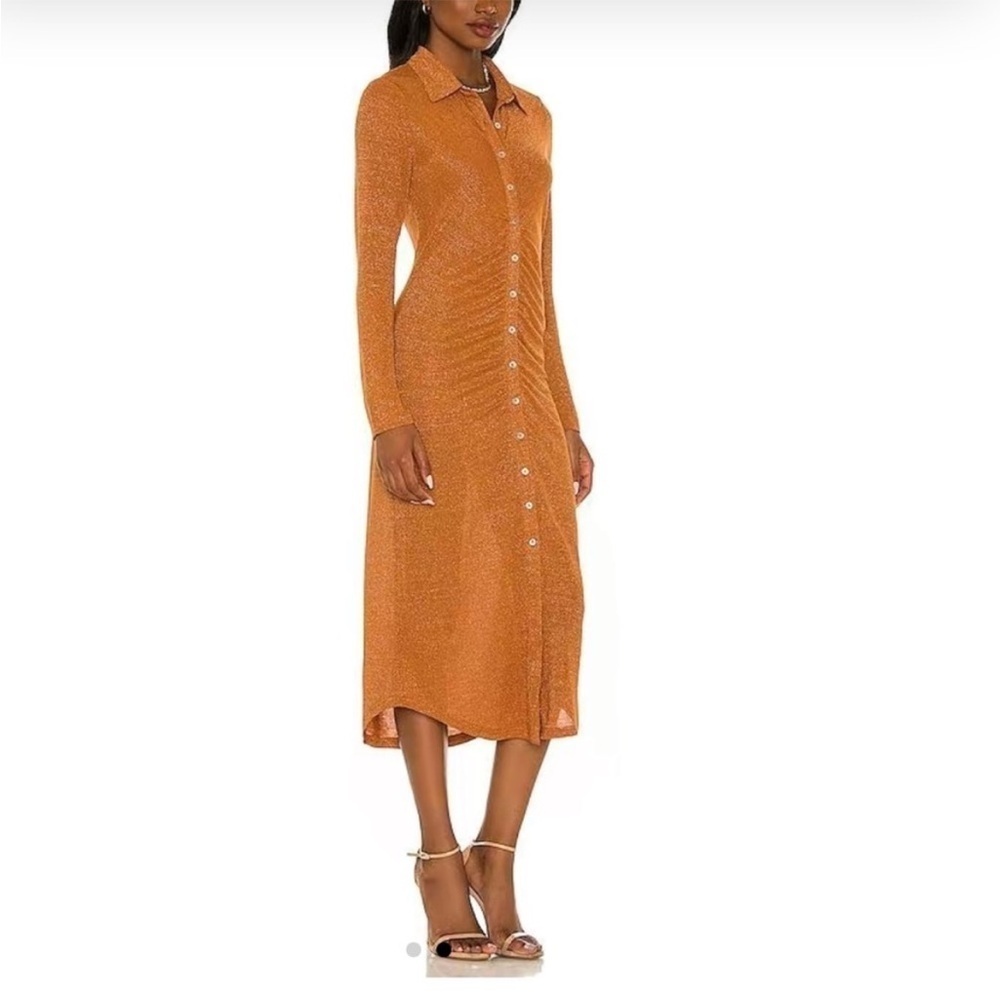 Suboo Revolve Asha Lurex Shirt Dress in Rust size medium midi sexy
